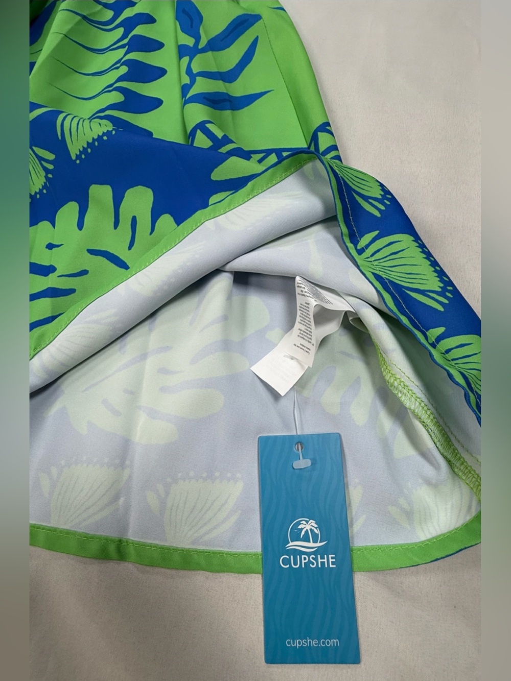 Cupshe Neon Green and Royal Blue Tropical Print Swim Coverup Dress - Picture 3 of 8